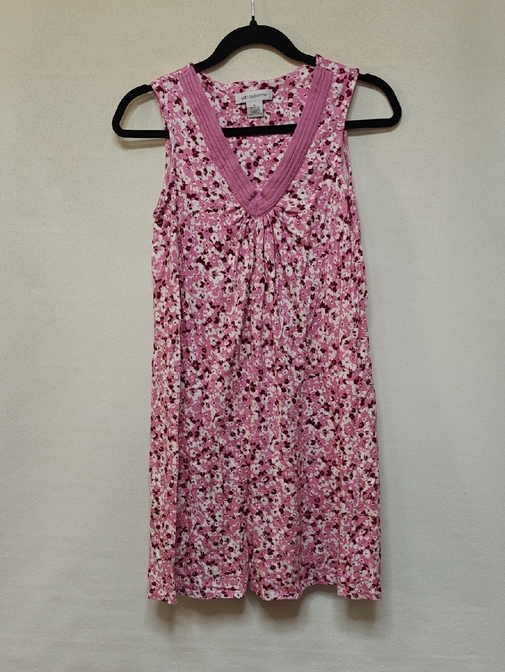 Liz Claiborne Pink Floral V-Neck Sleeveless Dress,  Nightgown or Cover-up, Small
